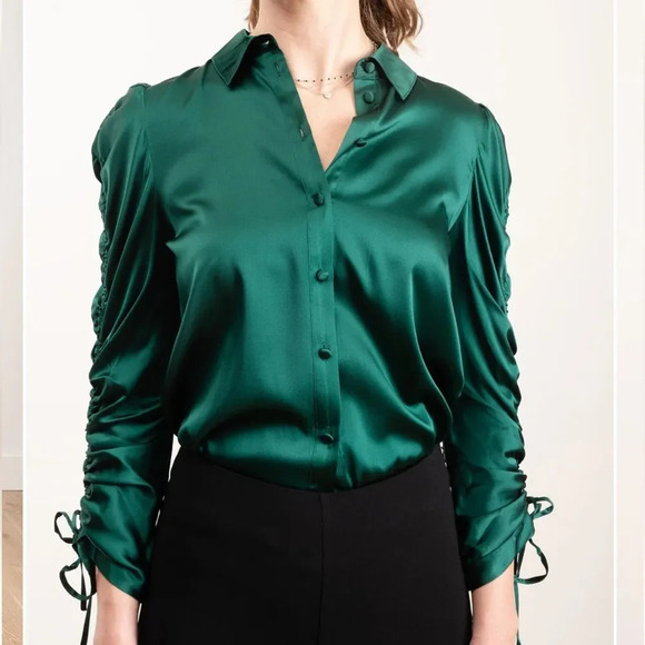 NWT Veronica Beard Lillian Green Long Sleeves Silk Blouse size 8
